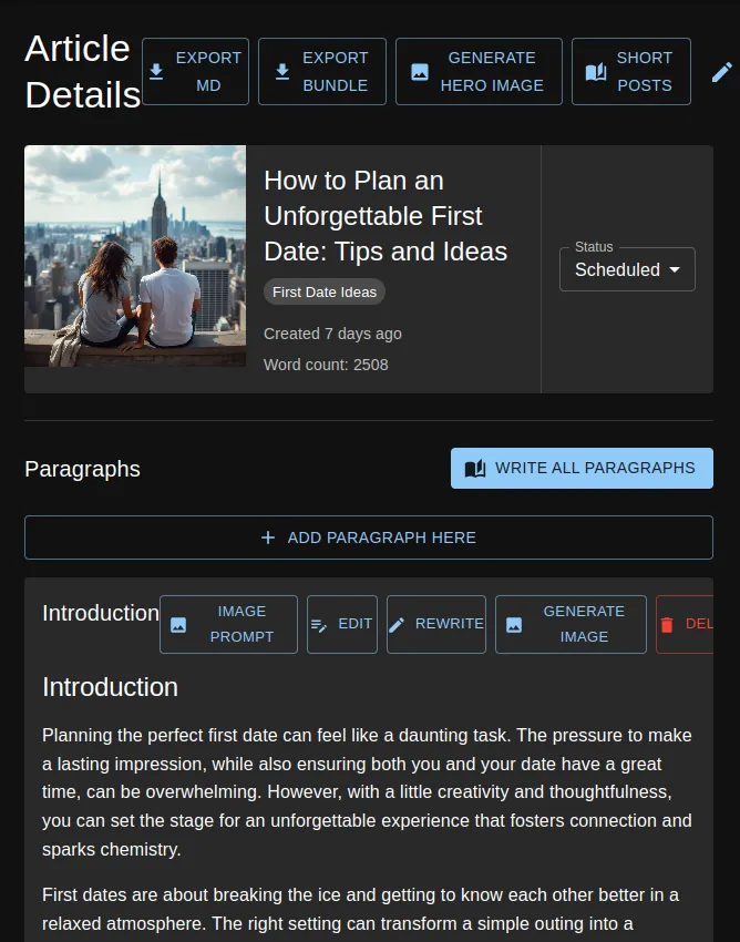 Blog Content Writer Interface